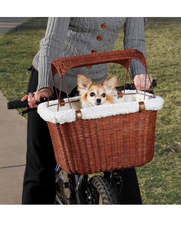 Elegant Wicker Dog Bike Carrier with Sun Shade by Solvit