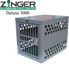 Strong Aluminum Dog Crates by Zinger Deluxe Series (SELECT ZINGER CRATE SIZE: DELUXE 3000  30L X 21W x 24H FRONT ENTRY)