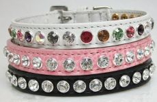 High Fashion Bling Leather Dog Collars Swarovski Crystals (Single Row Medium Swarovski Crystals: 8 X 1/2" Wide)